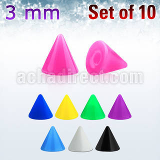 xsacn3 set of 10 pcs of 3mm solid color acrylic cones