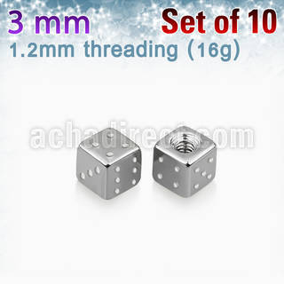 xsdi3 pack 10 dados acero quirurgico brillo espejo 3mm rosca mayorista