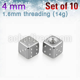 xsdi4 pack of 10 pcs of 4mm high polished 316l steel dices