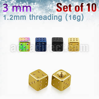 xsdit3 pack of 10 pcs of 3mm anodized surgical steel dices