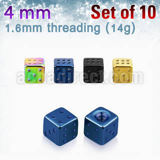 xsdit4 pack of 10 pcs of 4mm anodized surgical steel dices