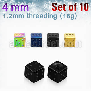 xsdit4s pack of 4mm anodized 316l steel dices thread 1 2mm