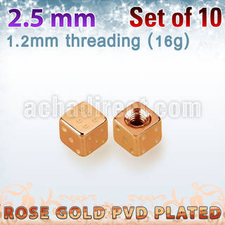 xsditt25 set of 2.5mm rose gold plated steel dices thread 1.2mm