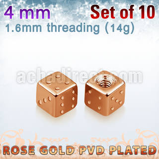 xsditt4 pack 10 dados acero 316l pvd oro rosa 4mm rosca distribuidor mayorista