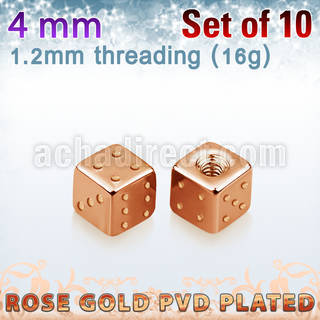 xsditt4s set of 4mm rose gold plated steel dices thread 1.2mm