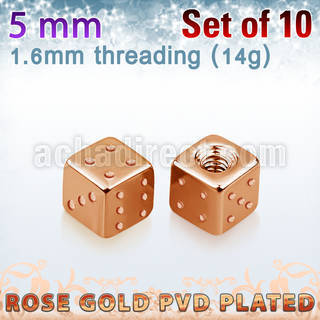 xsditt5 set of 5mm rose gold plated steel dices thread 1.6mm