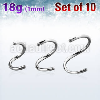 xsp18g pack of 316l steel spiral posts w threading 18g 1 0mm