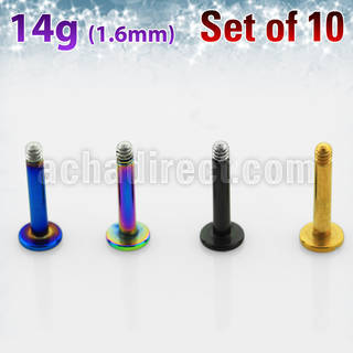 xtlb14g pack of 10 pcs of anodized 316l steel posts for labret