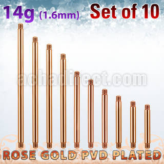 xttbb14g set of rose gold plated steel barbell posts thread 1.6mm