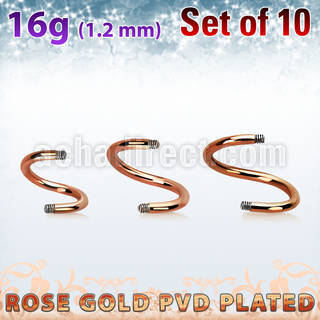 xttsp16g set of rose gold plated steel spiral posts thread 1.2mm