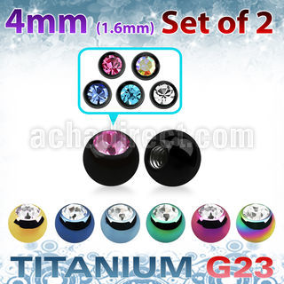 xujbt4g 4mm anodized g23 balls w bezel set crystals  1.6mm, 14g