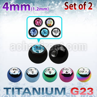 xujbt4s 4mm anodized g23 balls w bezel set crystals  1.2mm, 16g