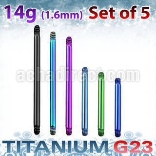 xutbb14 5mm anodized titanium g23 barbells post thread 1 6mm
