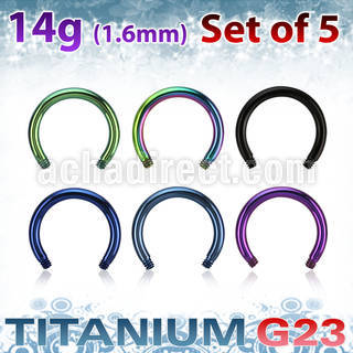 xutcb14 set 5mm anodized titanium g23 circular barbell post 14g 