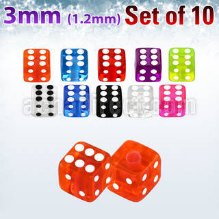 xuvdi3 set of 3mm acrylic uv dices with 16g 1 2mm threading