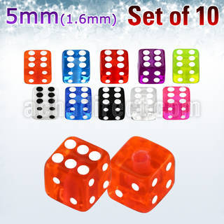 xuvdi5 set of 5mm acrylic uv dices with 14g 1 6mm threading