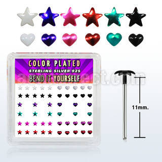 yxphs box w silver bend it nose stud, w color heart star top