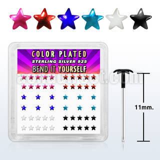 yxpsar box of silver bend it nose studs with color star top