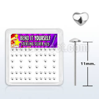 yxvhr box w silver bend it nose studs w plain heart shaped top