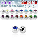 10 3mm 316l steel balls w crystals w 0.8mm threading