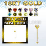 10kt gold nose bone with a 2mm round prong set cz stone