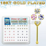 18bz25xm box of gold silver nose bones with 2 5mm prong set cz