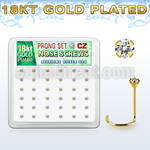 18wz2xc box 36 gold plated silver nose screws w set 2mm clear cz