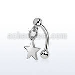 316 steel eyebrow banana w a dangling plain steel star