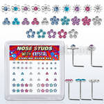 NSBXM7M box w 52 silver nose studs w flower crystal tops