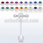 abbajspn acrylic spinner tongue barbell w two 3mm ball w crystal