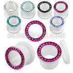 afefr white acrylic flesh tunnel with ferido multi crystal rim