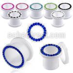 afem white acrylic screwfit flesh tunnel with color crystal