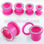 afemp pink acrylic screwfit flesh tunnel with clear crystal