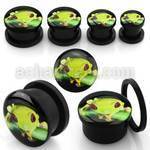 afpddd black acrylic screwfit plug with cute green frog logo