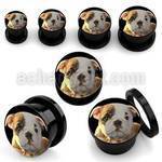 afpggg black acrylic screw fit plug with bulldog puppy logo