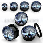 afptre black acrylic screw fit plug w a tree of life logo