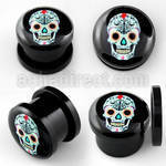 afpz black acrylic screwfit plug with sugar skull logo
