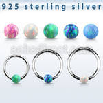 agselo20 silver seamless ring, 20g w 3mm synthetic opal ball