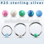 agselo22 silver seamless ring, 22g w 3mm synthetic opal ball