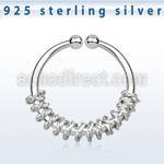agsep12a silver fake septum ring w a rope design on lower half