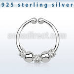 agsep12f silver fake septum ring w balinese wire design w 2 ball