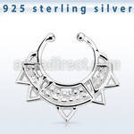 agsepd10 silver fake septum clicker wide engraved indian design 