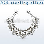 agsepd11 silver fake septum clicker wide engraved vintage design 