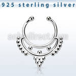 agsepd4 925 silver fake septum clicker w plain dangling design