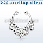 agsepd7 silver fake septum clicker in an decorated indian design