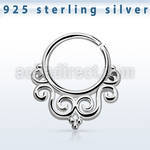 agsepv7 925 silver septum ring in a decorated indian design