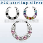 agsepz2x silver fake septum clicker w 2.5mm prong set cz stone