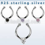agsepz3 silver fake septum clicker w 3mm cz in the middle 