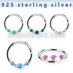 agspvo1 silver seamless septum ring w 2mm opal w 1.5mm opal