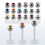 albjb4 bio  flex labret w 4mm steel balls w bezel set crystal